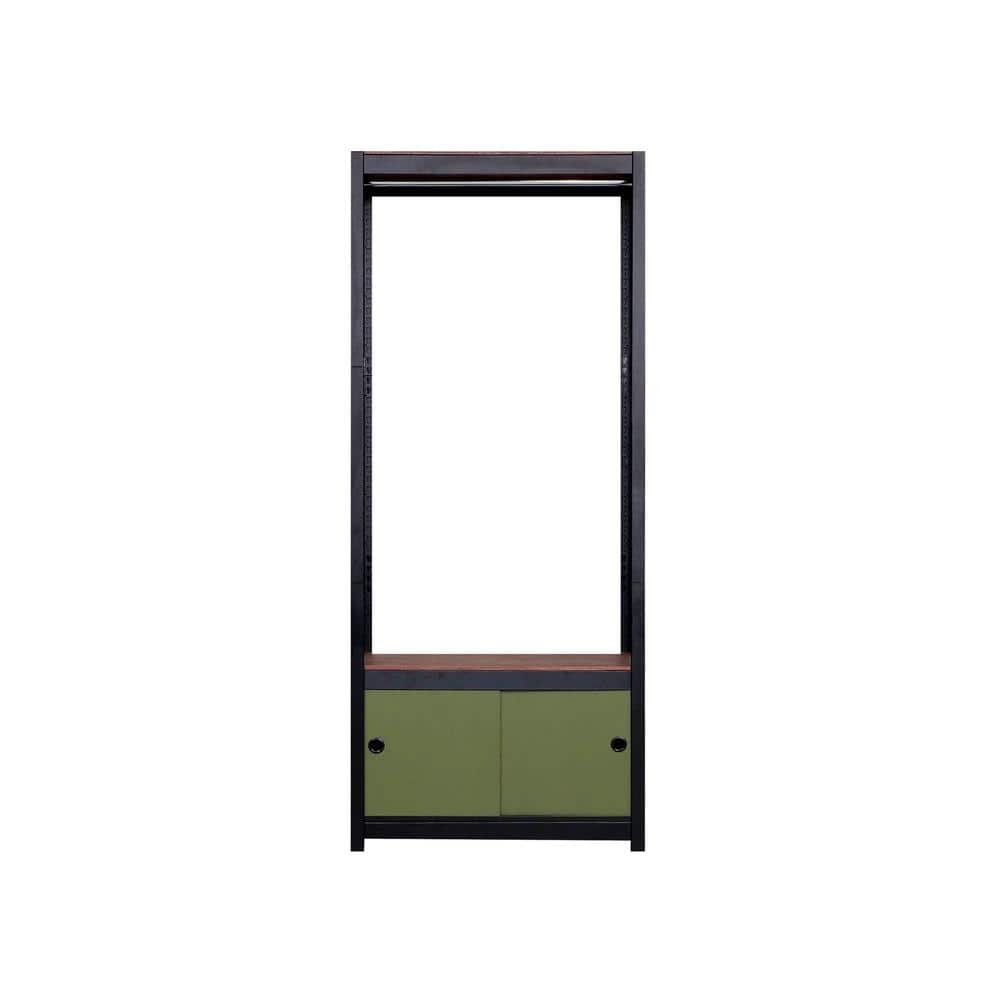 Best Home Fashion Kepsuul 15.75 in. D x 31.50 in. W x 76.75 in. H Black Clothing Rack + 1 Shelf + 1 Dark Green Door Wood Closet System