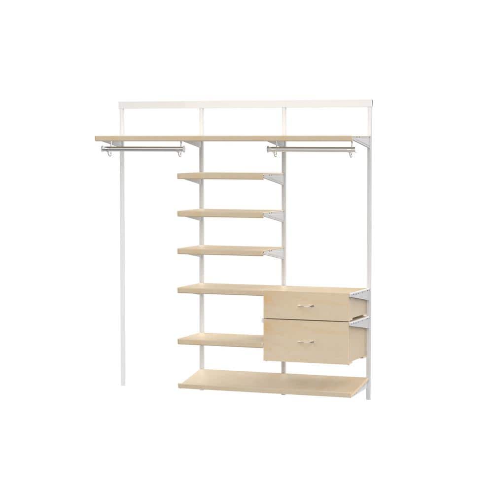 Everbilt Genevieve 6 ft. Birch Adjustable Closet Organizer Double Long Hanging Rod with Shoe Rack, 6 Shelves, and 2 Drawers