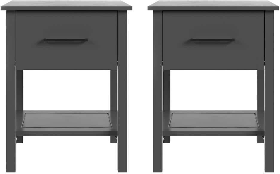 Welwick Designs 1-Drawer Dark Grey Wood Set of 2-Craftsman Nightstands with Shelf