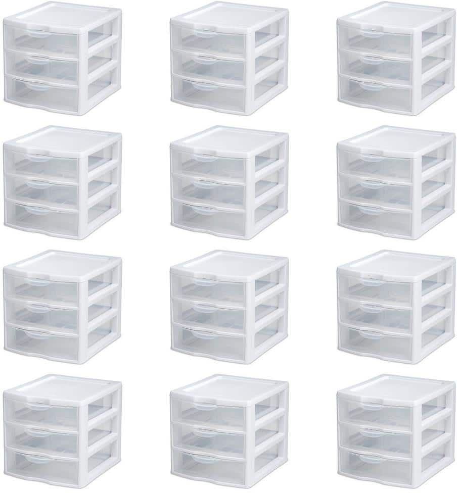 Sterilite New Small Compact Countertop 3 Drawer Desktop Storage Unit (12-Pack)