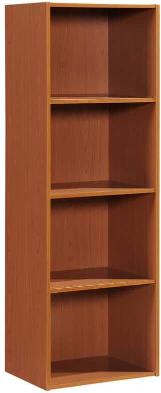 HODEDAH 47.36 in. Cherry Wood 4-shelf Standard Bookcase with Storage