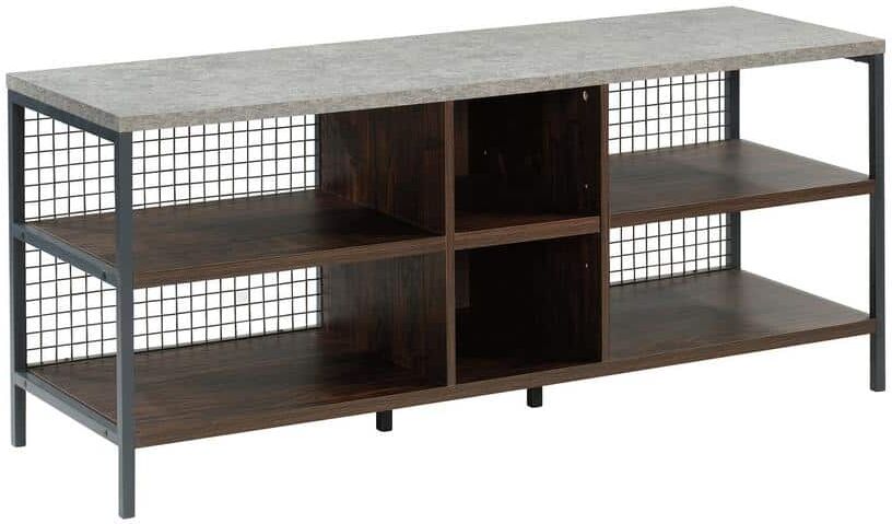 SAUDER Market Commons 55 in. Rich Walnut Composite TV Stand Fits TVs Up to 60 in. with Cable Management