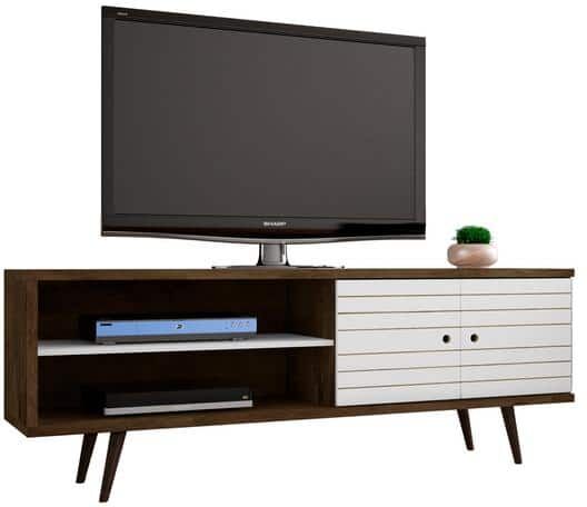 Manhattan Comfort Liberty 63 in. Rustic Brown and White Composite TV Stand Fits TVs Up to 60 in. with Storage Doors