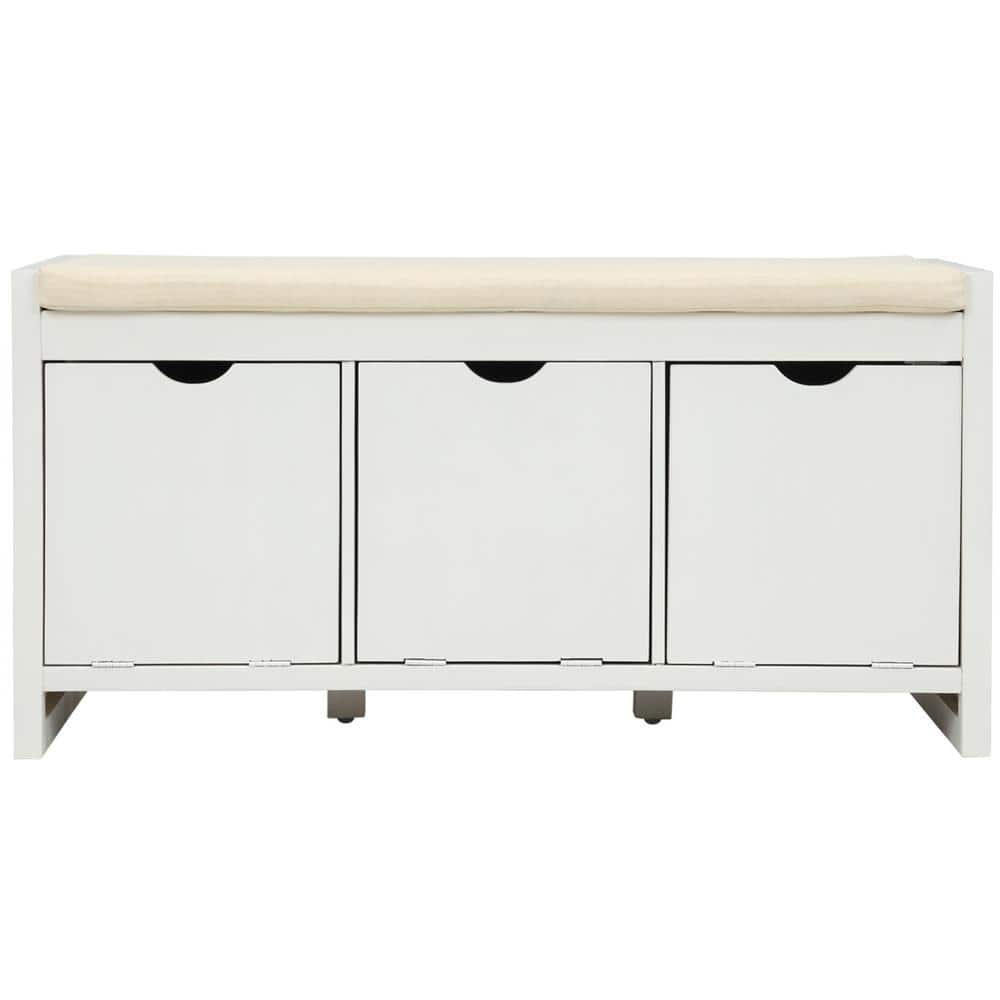 19.8 in. H x 39 in. W White Wood Shoe Storage Bench