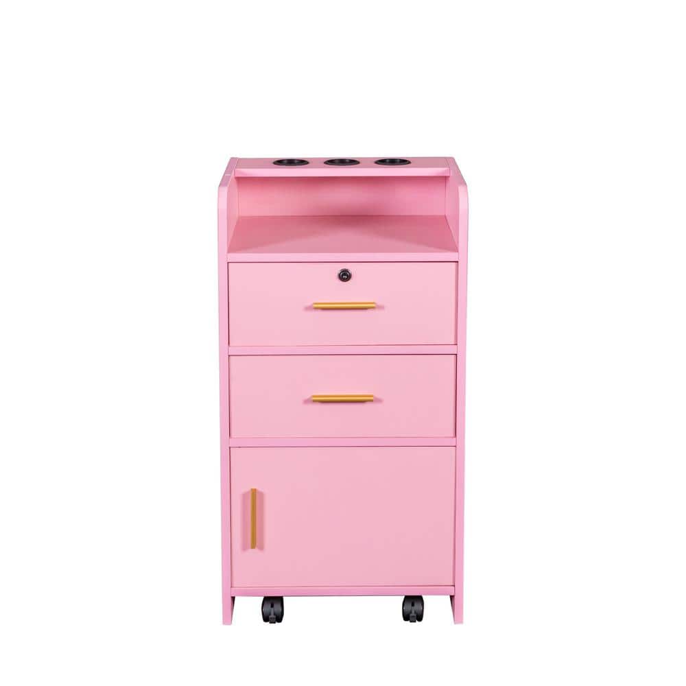 Tidoin Modern Pink Wood Locking Beauty Salon Storage Cabinet Hair Dryer Holder Stylist Equipment Drawer