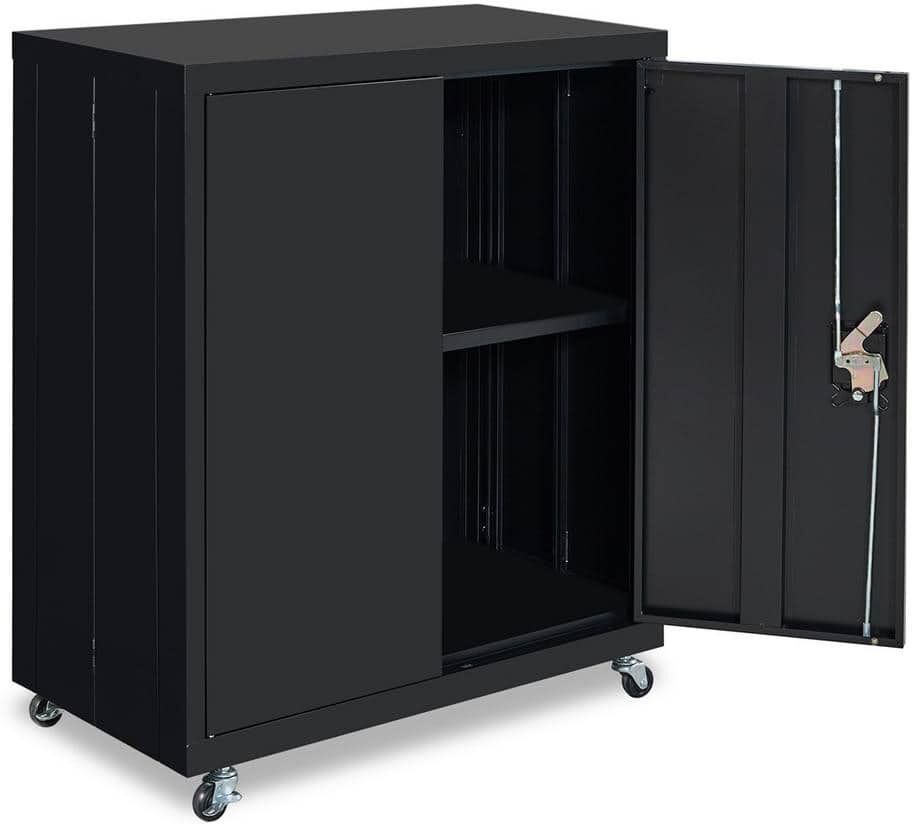 Magic Home 1 Shelf Black Metal Storage File Cabinet with Lock for Home and Office