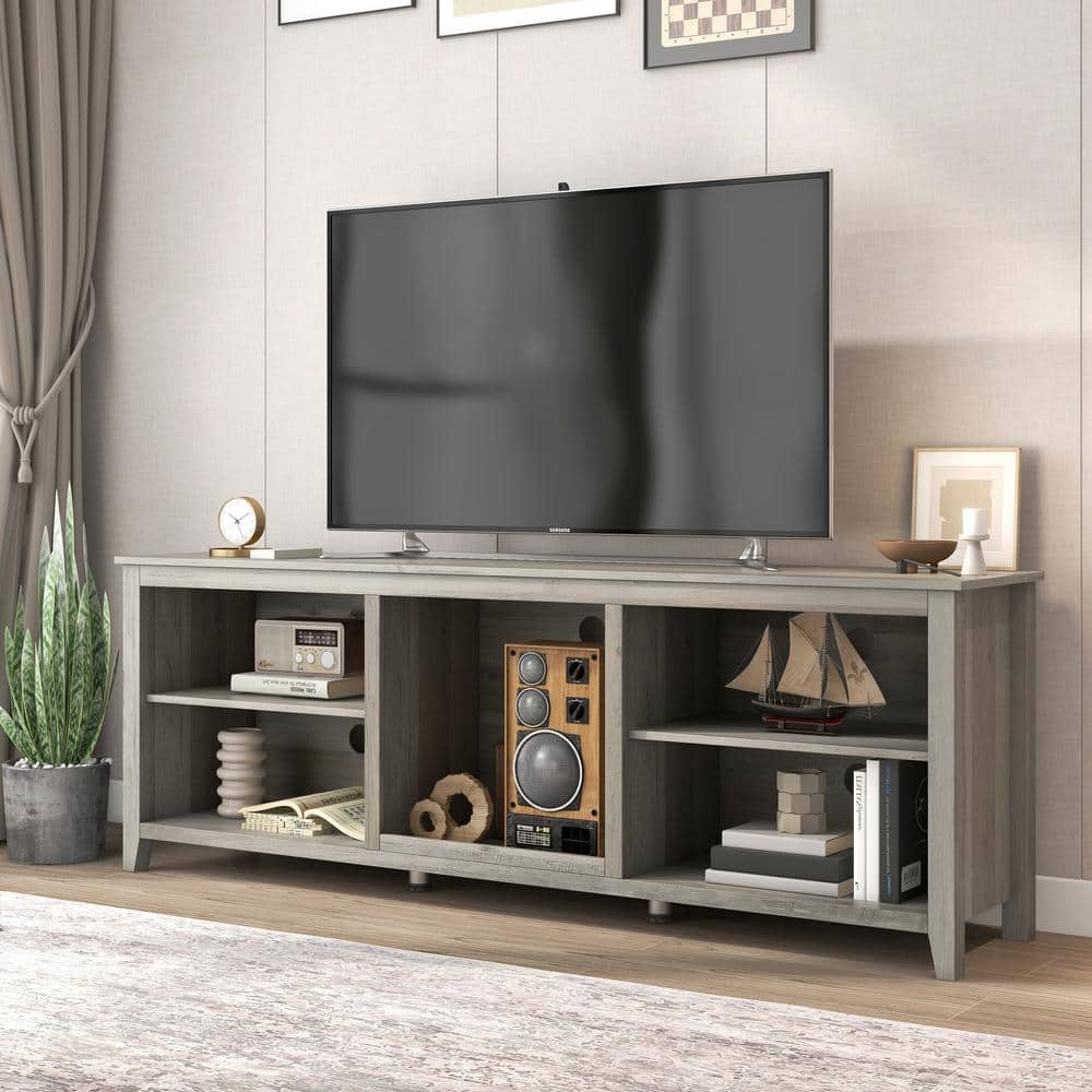 Magic Home 70 in. Grey Walnut TV Stand Storage Media Console Entertainment Center for TVs up to 60 in.