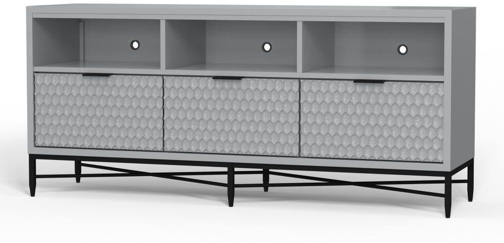 Benjara 64 in. Gray and Black Wood TV Stand Fits TVs Upto 70 in. with 3 Drawers