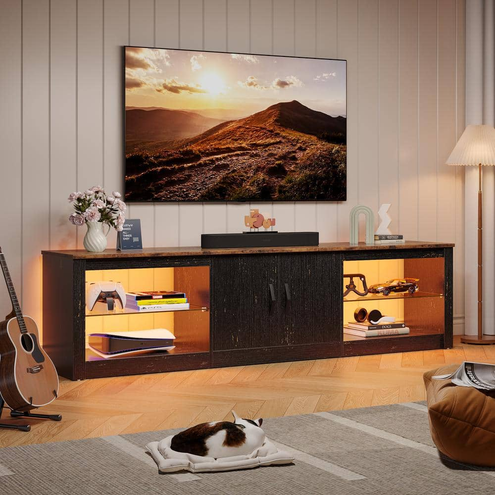 Bestier 70 in. Golden Black TV Stand Fits TV's Up to 75 in. LED Entertainment Center with Adjustable Shelves and Cabinet