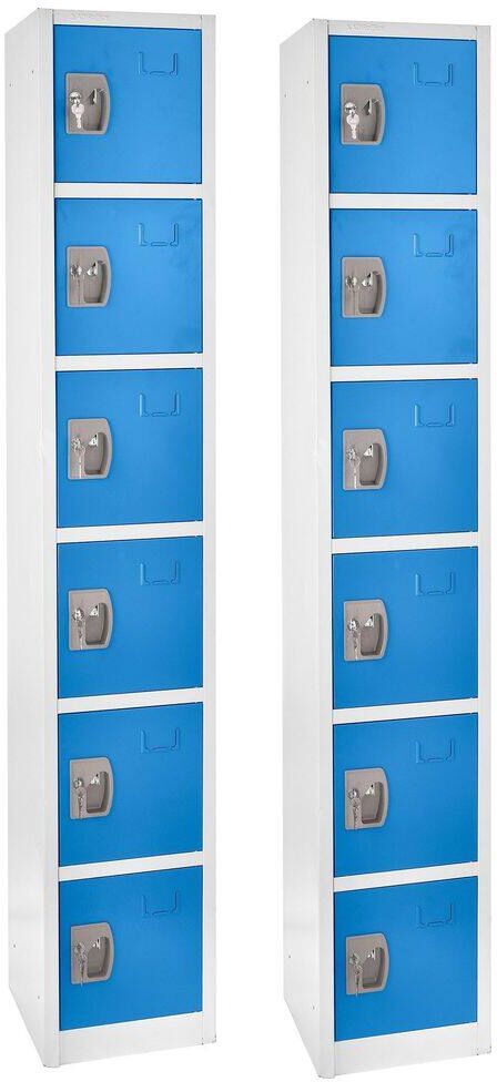 AdirOffice 629-Series 72 in. H 6-Tier Steel Key Lock Storage Locker Free Standing Cabinets for Home, School, Gym in Blue (2-Pack)