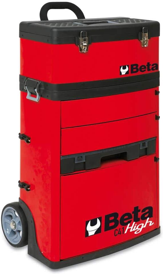 Beta 21 in. Mobile Tool Utility Cart with 3 Slide-Out Drawers and Removable Top Box with Carry Handle in Red