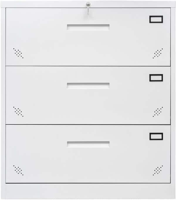 Tenleaf White 3 Drawer Lateral Filing Cabinet for Legal/Letter A4 Size, Large Deep Drawers Locked by Keys