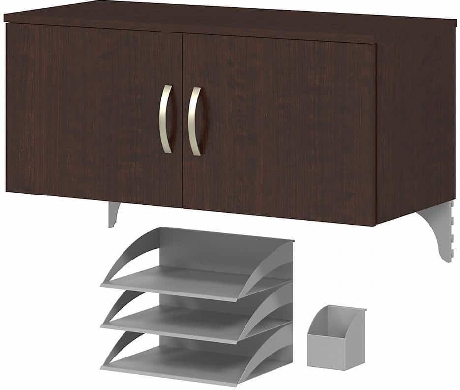 Bush Furniture Office in an Hour Mocha Cherry Storage Cabinet Hutch with Accessories