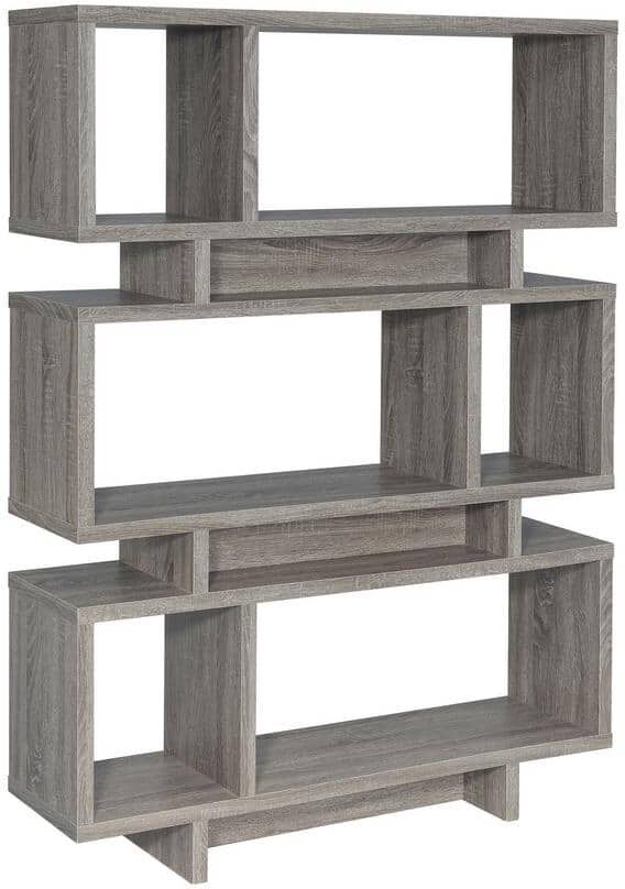 Coaster Home Furnishings 65.75 in. Weathered Grey Wood 3-Shelf Geometric Bookcase