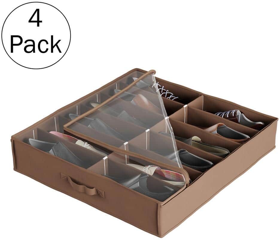 Everyday Home 27 in. x 24 in. 12-Pair Clear Plastic Zippered Cover Underbed Shoe Storage Organizer Set of 4