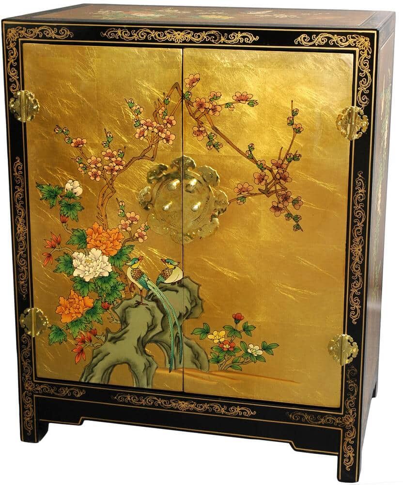 Oriental Furniture 30 in. H x 24 in. W Gold Wood Shoe Storage Cabinet