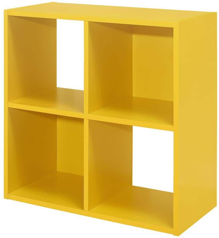 Signature Home SignatureHome Height 24 in. Tall Yellow Finish Wood 4-Cube Shelf Standard Bookcase with Back Panel 2 Closed, 2 Open