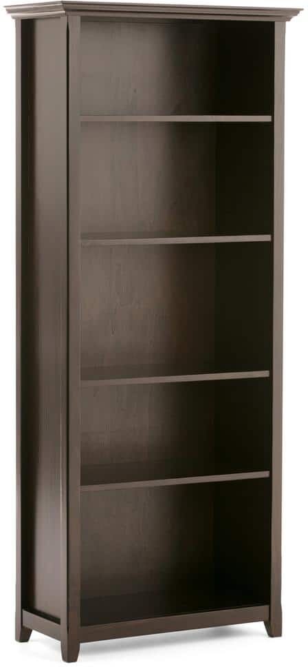 Simpli Home Amherst 70 in. Hickory Brown Wood 5-shelf Standard Bookcase with Adjustable Shelves