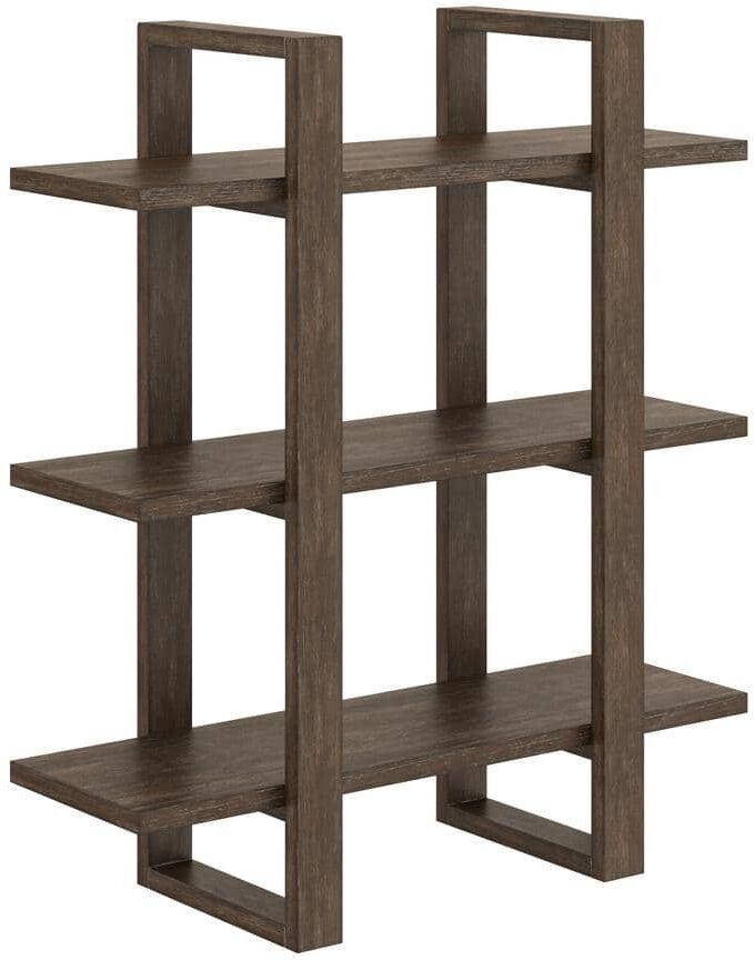 Nathan James Benji 32 in. 3 Tier Floating Wall Bookcase, Decorative Display Modular Shelf in Solid Wood, Wire Brushed Dark Brown