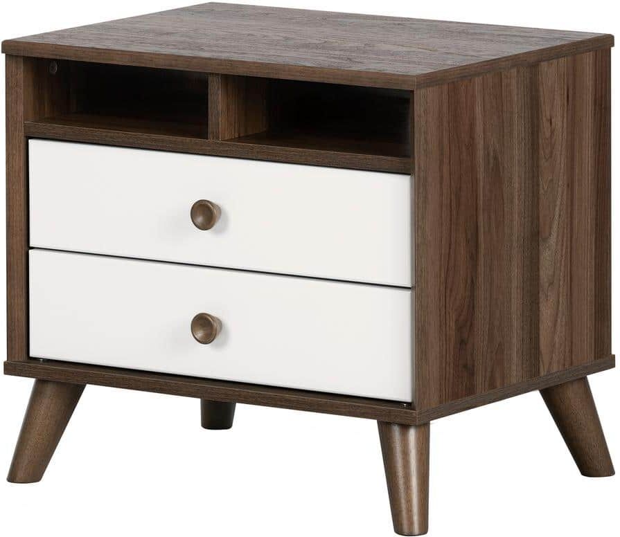 South Shore Yodi 2-Drawer Natural Walnut and Pure White Nightstand