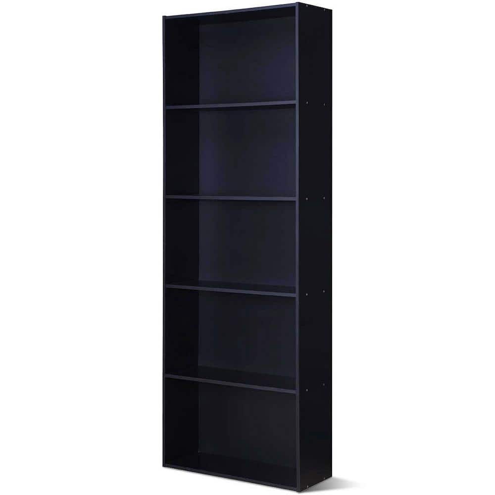 Costway 67 in. Black MDF 5-Shelfves Standard Bookcase with Storage