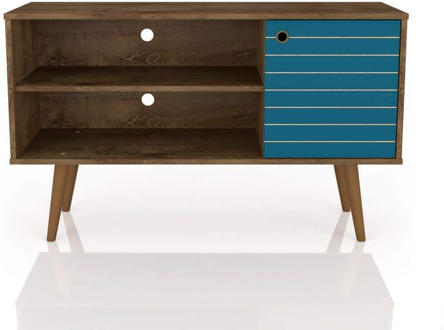 Manhattan Comfort Liberty 43 in. Rustic Brown and Aqua Blue Composite TV Stand Fits TVs Up to 46 in. with Storage Doors