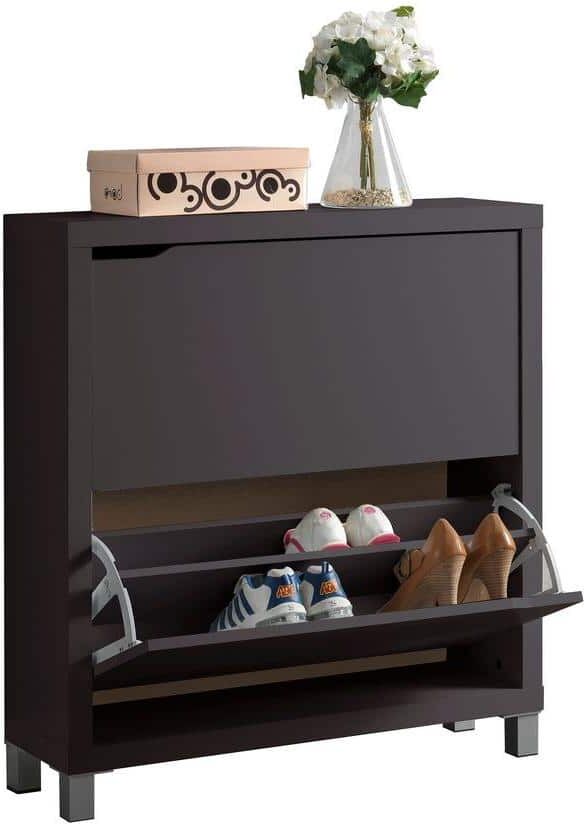 Baxton Studio 37 in. H x 31.1 in. W Brown Wood Shoe Storage Cabinet