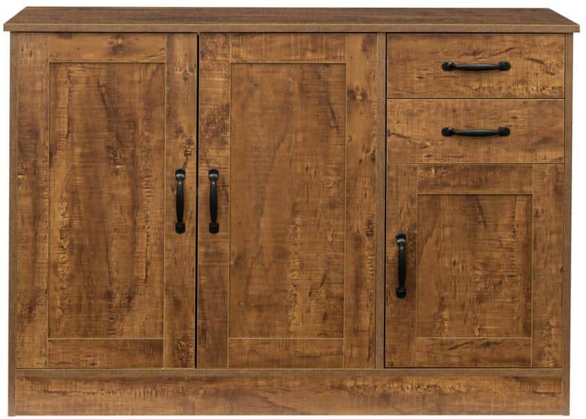 URTR Modern Walnut Wood Storage Cabinet Buffet Sideboard with Drawers and Doors Serving Cabinet Dining Room Console Table