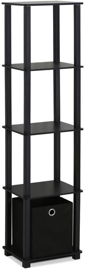 Furinno 56.9 in. Black Plastic 5-shelf Etagere Bookcase with Open Back