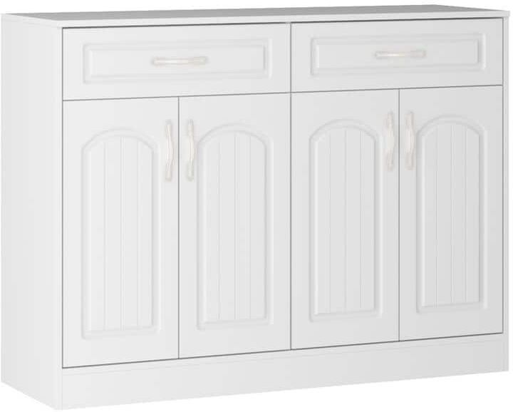 FUFU&GAGA White 35.4 in. Height Wooden Elegant Storage Cabinet, Console Shoe Storage Table with 6 Shelves and 2-Drawer