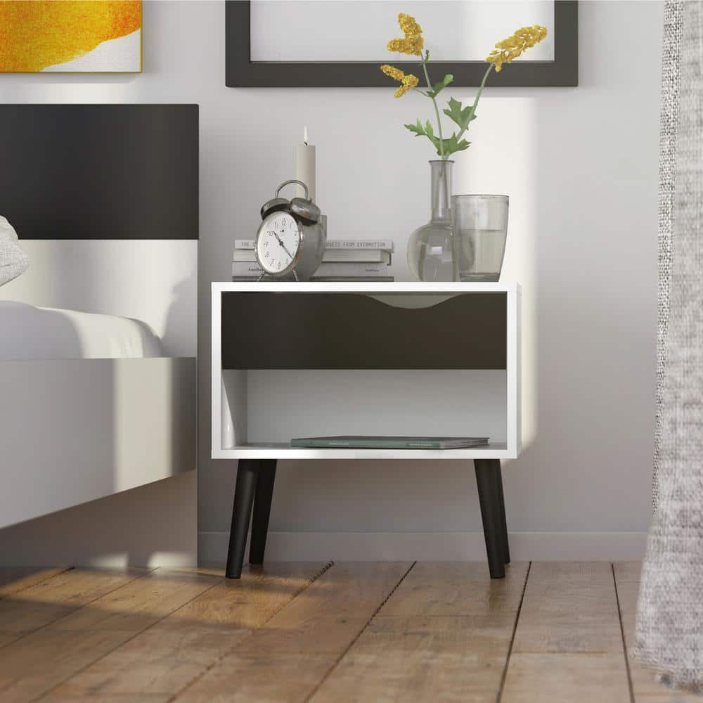 Tvilum Diana 1-Drawer White/Black Matte Nightstand