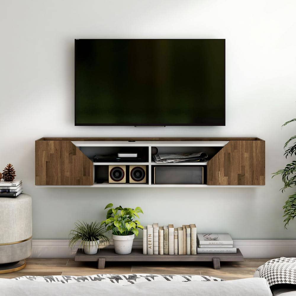 Furniture of America Besque White Floating TV Stand Fits TV's up to 70 in. with 4-Shelf