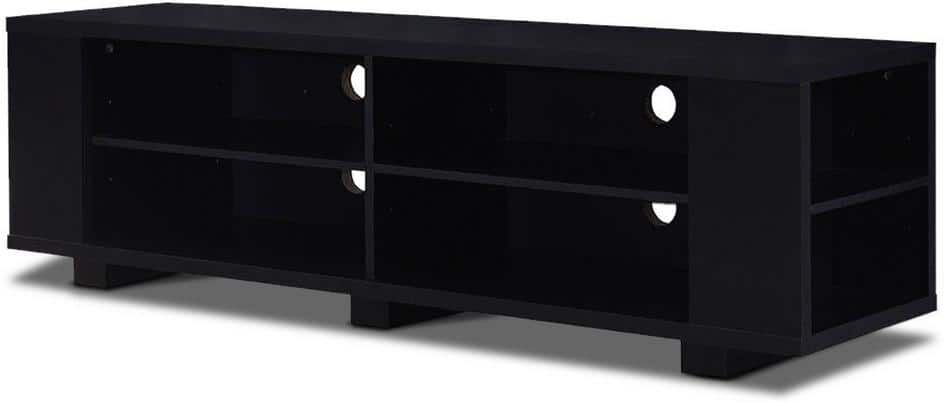 Costway 59 in. Black Wood TV Stand Console Storage Entertainment Media Center with Adjustable Shelf Fits Up to 65 in. TV