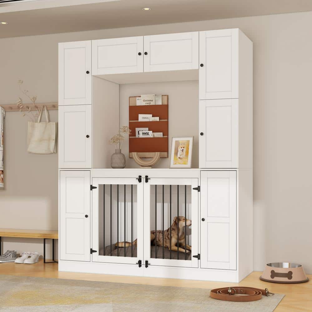 FUFU&GAGA Dog House Storage Cabinet Bookshelf Furniture Style, Indoor Wood Dog Crate Bookcase with 7 Large Shelves, White