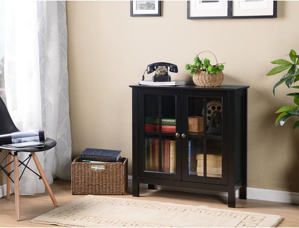 OS Home and Office Furniture OS Home and Office Black Glass Door Accent and Display Cabinet