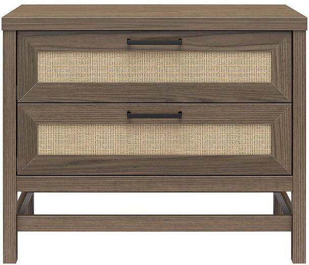 Ameriwood Home Lystra 2-Drawer Nightstand, Medium Brown and Faux Rattan