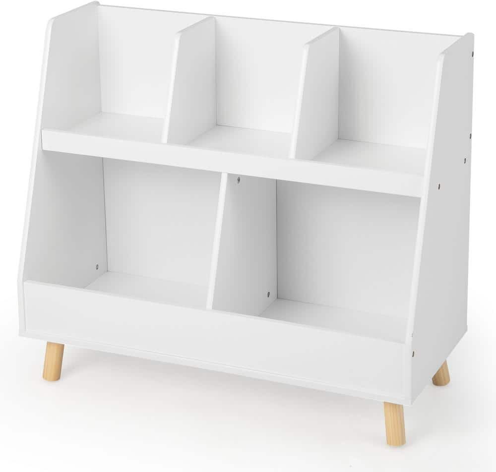 Costway 31.5 in. Wide White 5-Cube Kids Bookshelf and Toy Organizer Wooden Storage Bookcase with Wood Legs