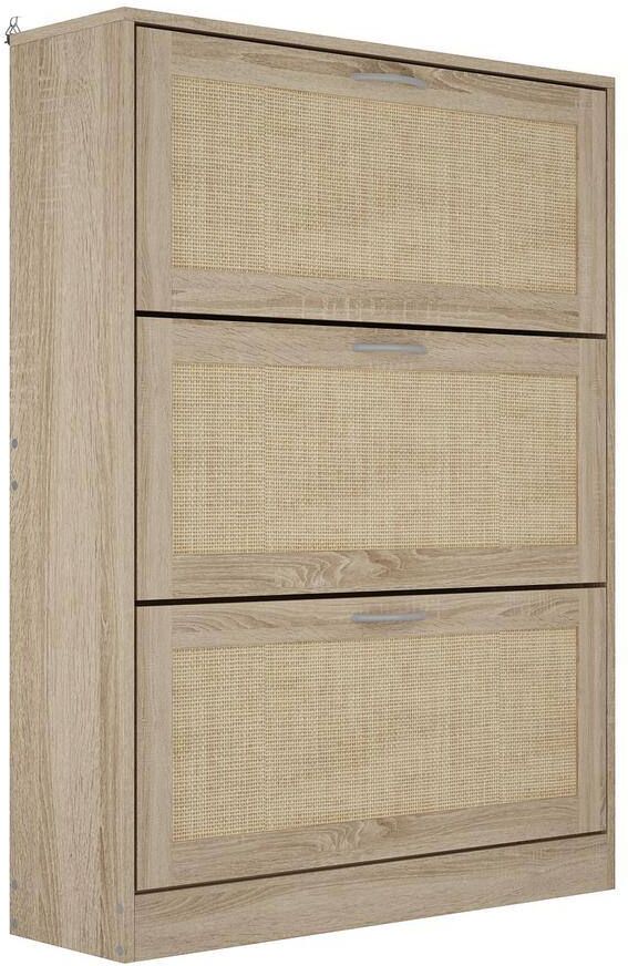 FUFU&GAGA 42.5 in. H x 31.5 in. W Burly Wood Color Wooden Shoe Storage Cabinet with 3 Large Drawers and 6 Shelves in Total