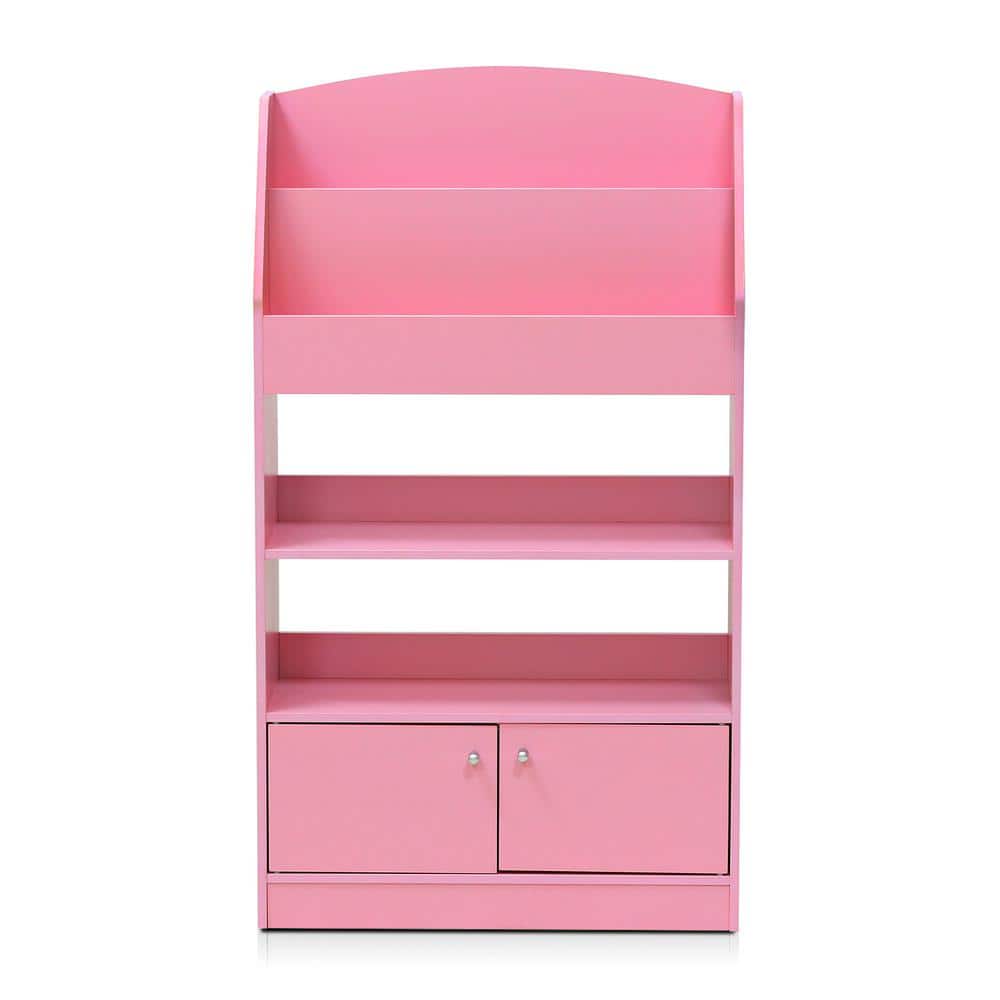Furinno KidKanac 43.31 in. Pink Faux Wood 5-shelf Etagere Bookcase with Doors