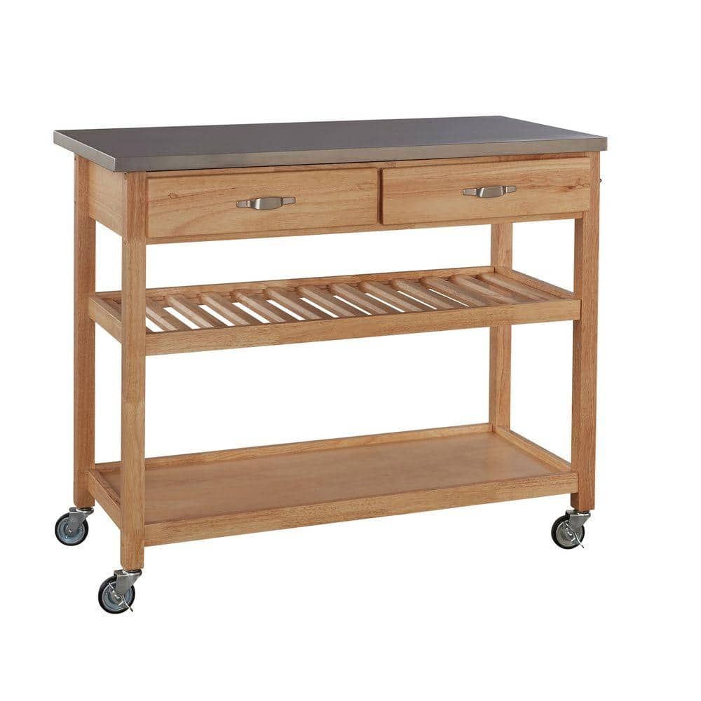 HOMESTYLES Vineyard Natural Kitchen Cart with Stainless Top
