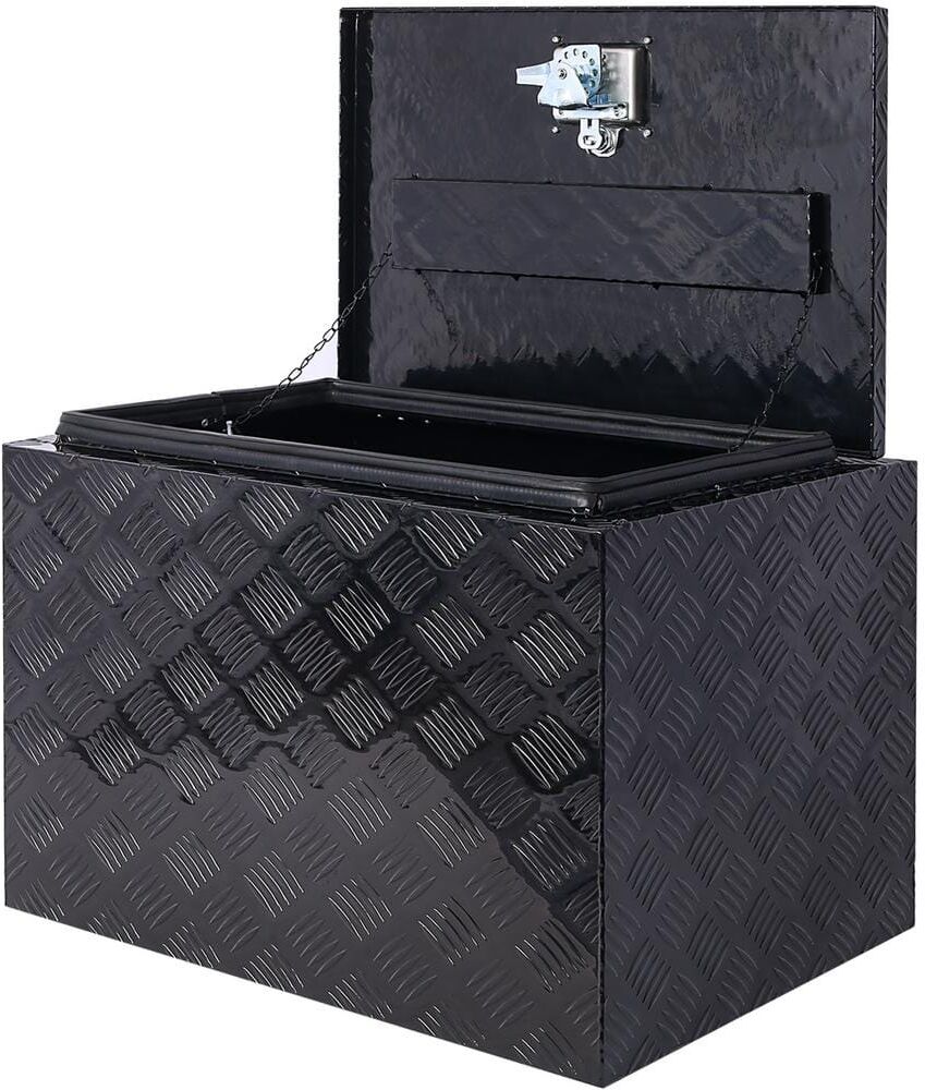 Amucolo 17.7 in. H x 24 in. W x 17.3 in. D Black Aluminum Tool Box, Heavy-Duty Truck Tool Box Cube Storage Bin with Lock Keys