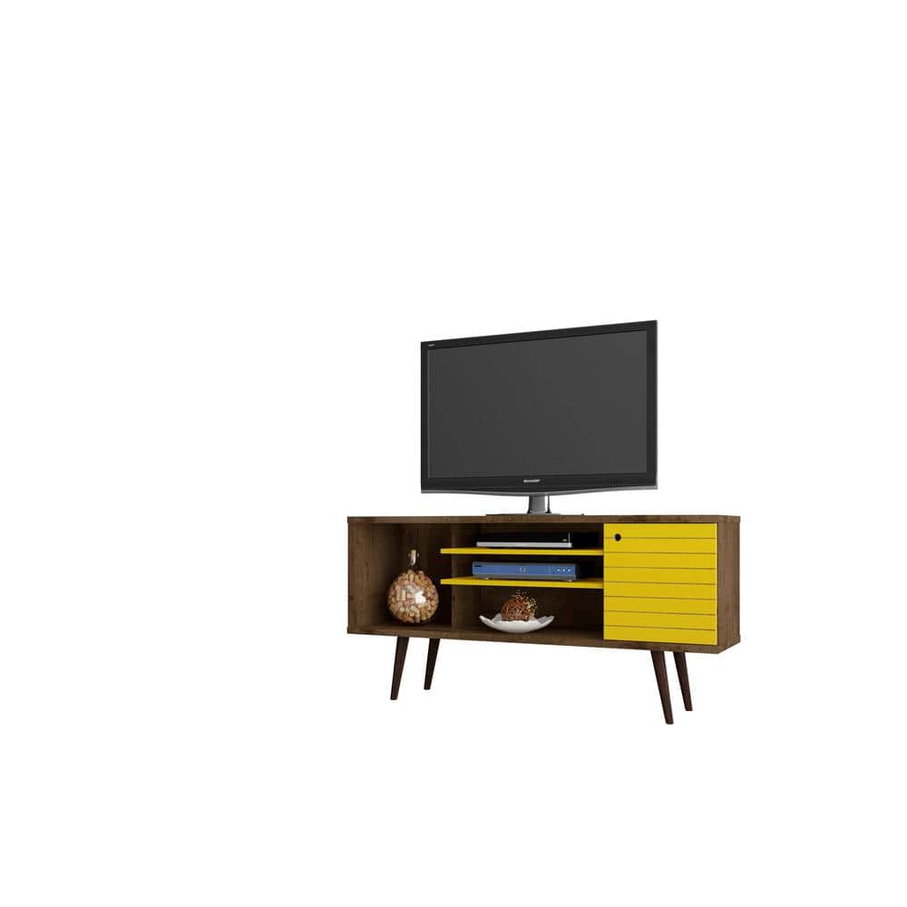 Manhattan Comfort Liberty 53 in. Rustic Brown and Yellow Matte Wood TV Stand Fits TVs Up to 50 in. with Storage Doors