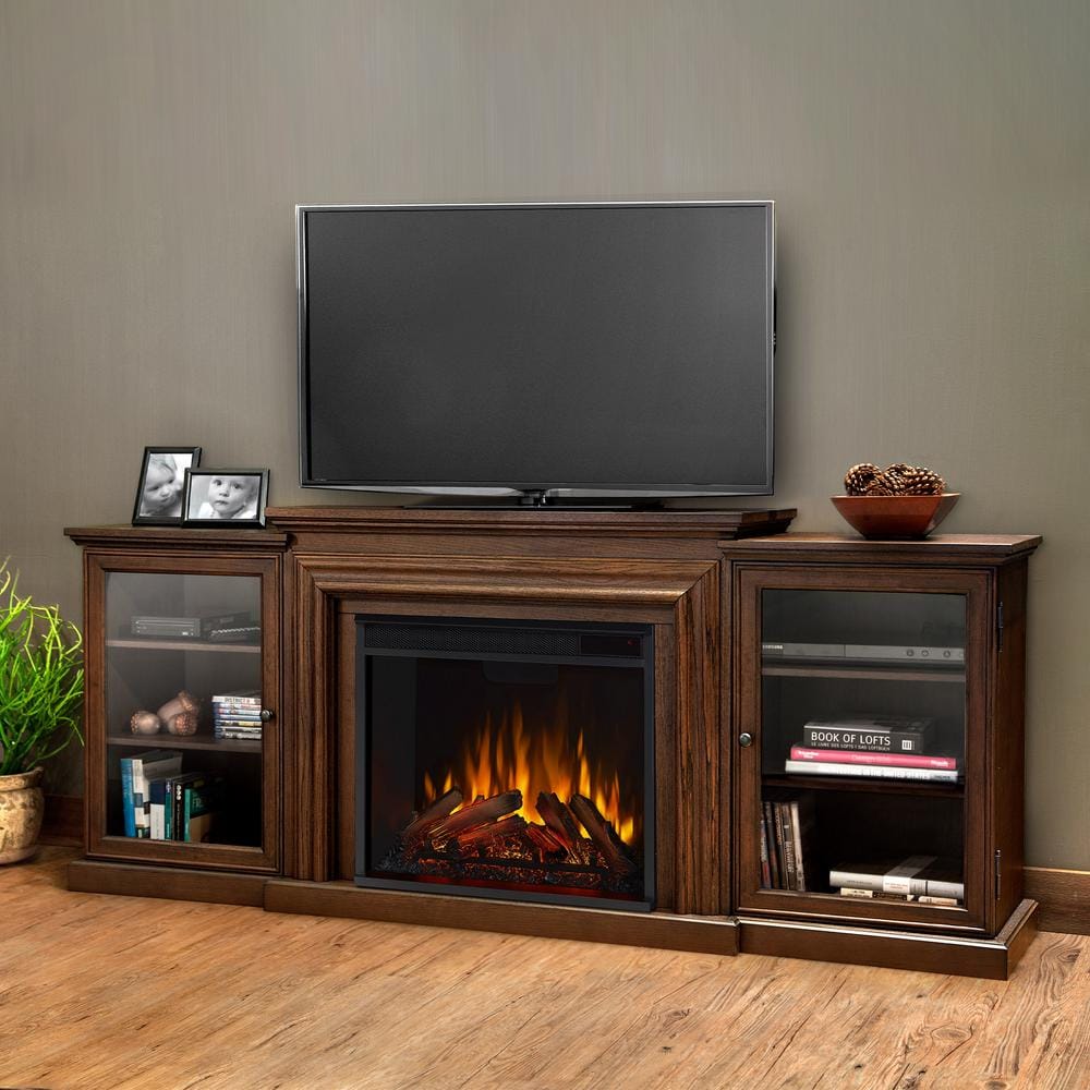 Real Flame Frederick Entertainment 72 in. Media Console Electric Fireplace TV Stand in Chestnut Oak