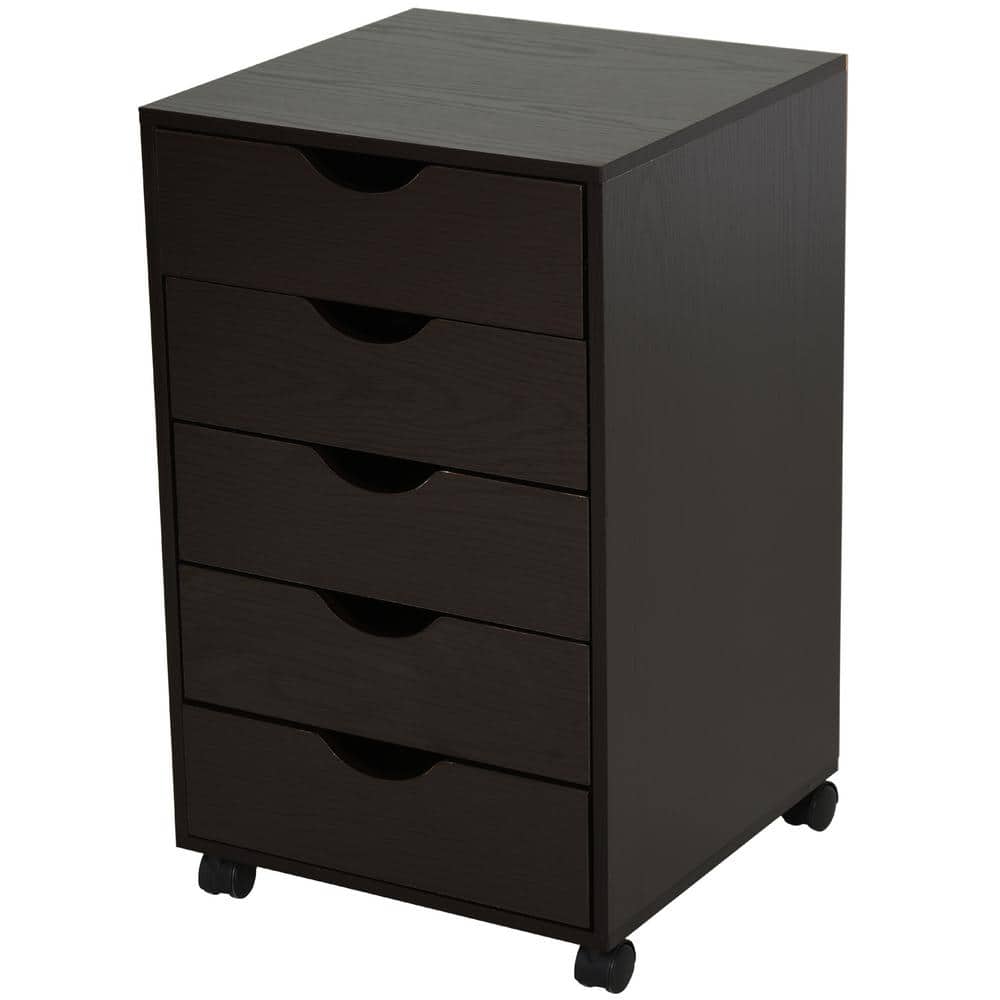HOMCOM Brown 5-Drawer Storage Organizer Filing Cabinet with Modern Style and Wheels