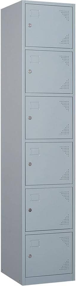 LISSIMO 6-Tier Metal Locker for Gym, School, Office, Metal Storage Locker Cabinets with 6 Doors in Grey for Employees