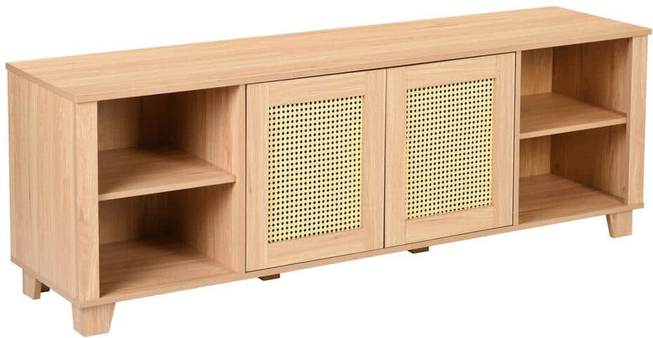 Homy Casa Panya 64.4 in. Oak TV Stand With 2 Doors Fits TV's up to 73 in. with Cable Management