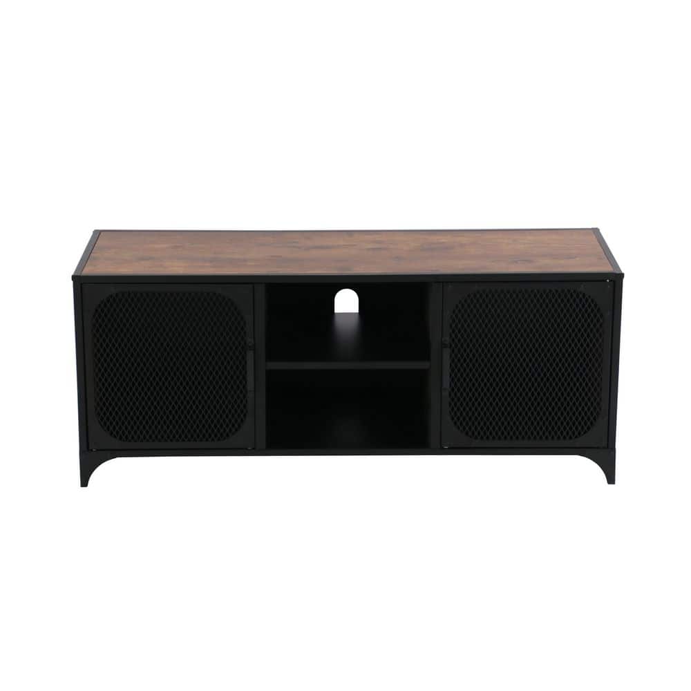 42 in. Rustic Wood and Black Entertainment Center with 2-Cabinets Fits TV's up to 55 in.