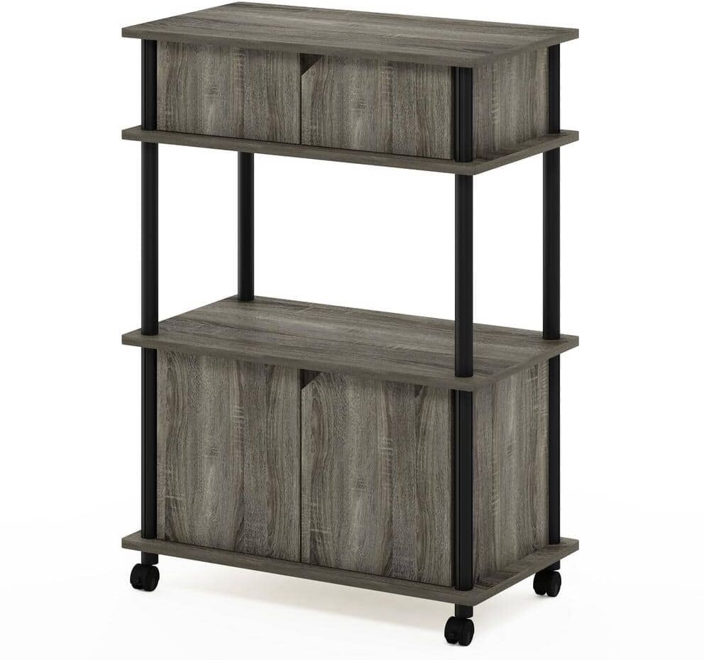 Furinno Turn-N-Tube French Oak Grey and Black Storage Cart with Cabinet