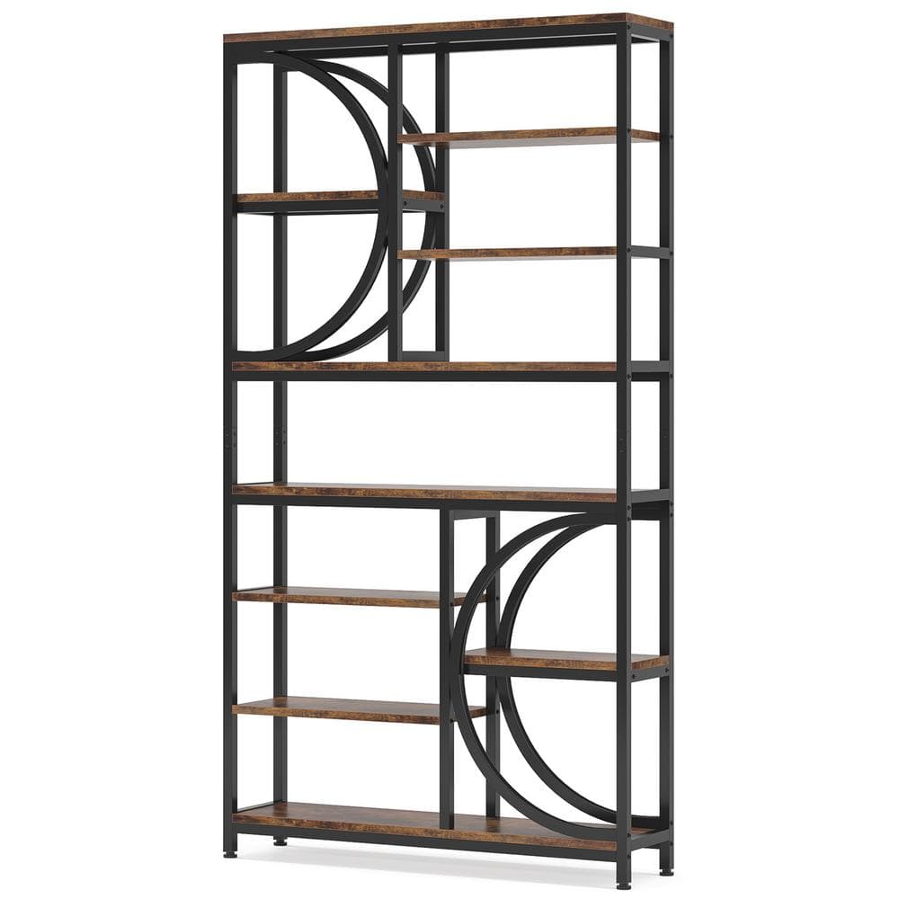 Tribesigns Earlimart 39.37 in. Wide Rustic Brown Engineered Wood 10-Shelf Etagere Bookcase Bookshelf with Open Storage Shelves