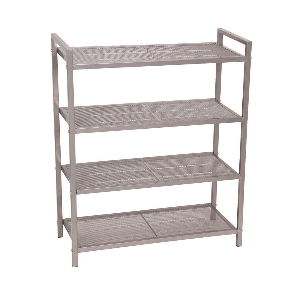 HOUSEHOLD ESSENTIALS 32 in. H x 26.7 in. 12-Pair 4-Tier Metal Mesh Shoe Rack in Nickel